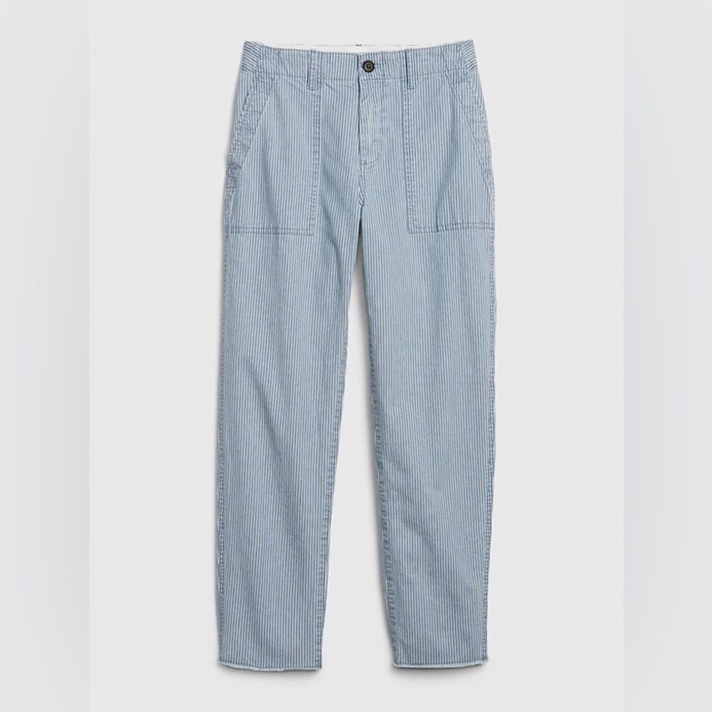 GAP Light Blue and White Pinstripe Straight-Leg High Rise Utility Khaki